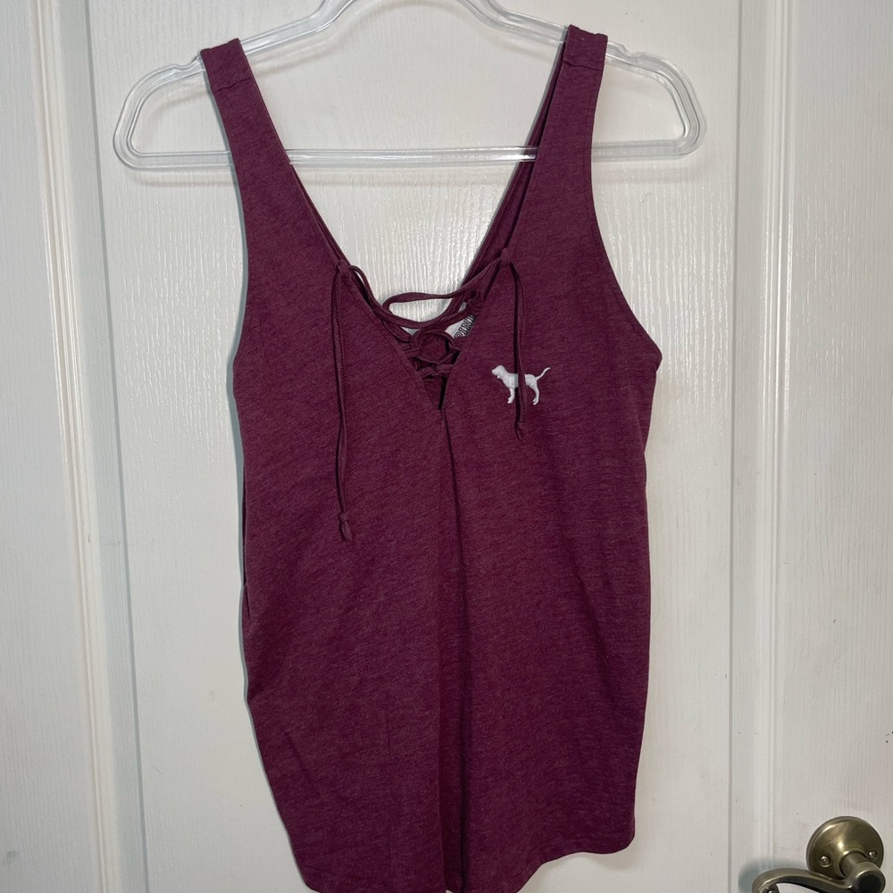 PINK Victoria's Secret Burgundy Lace-Up Tank